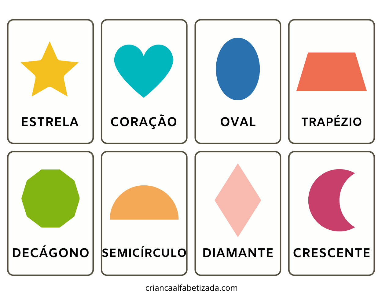 formas geométricas tais como estrela, coração, oval, trapézio etc