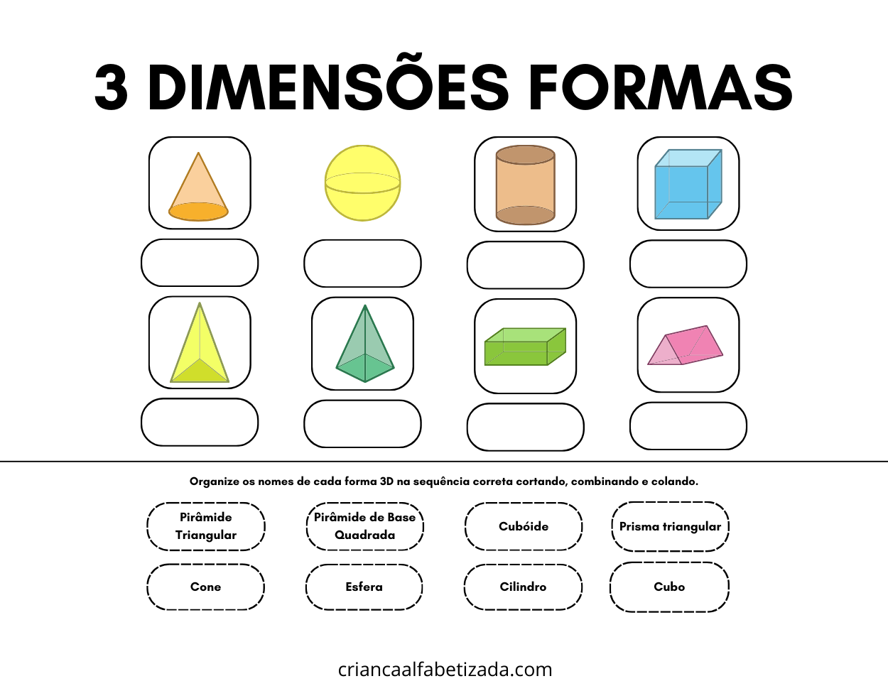 conhecer e nomear as formas de três dimensões