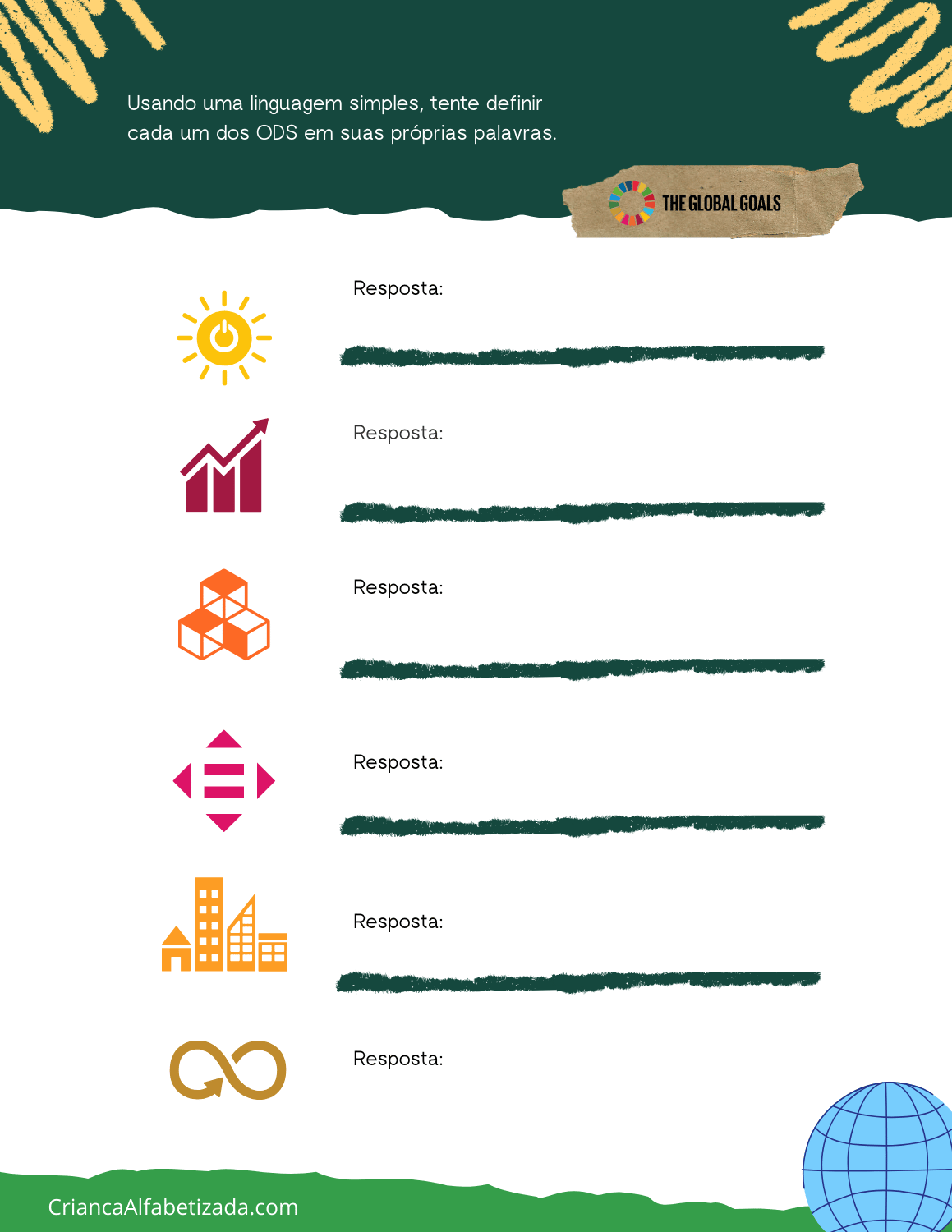 2ª folha de atividades com Objetivos Desenvolvimento Sustentável