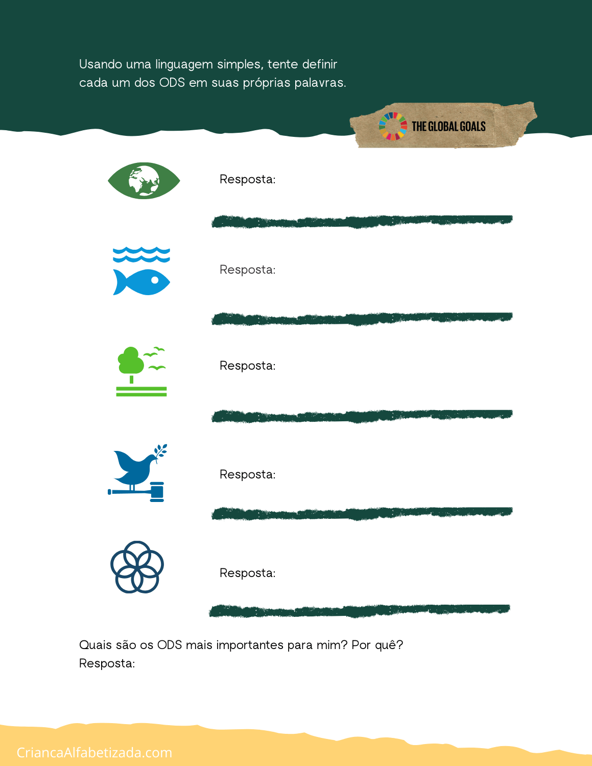 3ª folha de atividades com Objetivos Desenvolvimento Sustentável