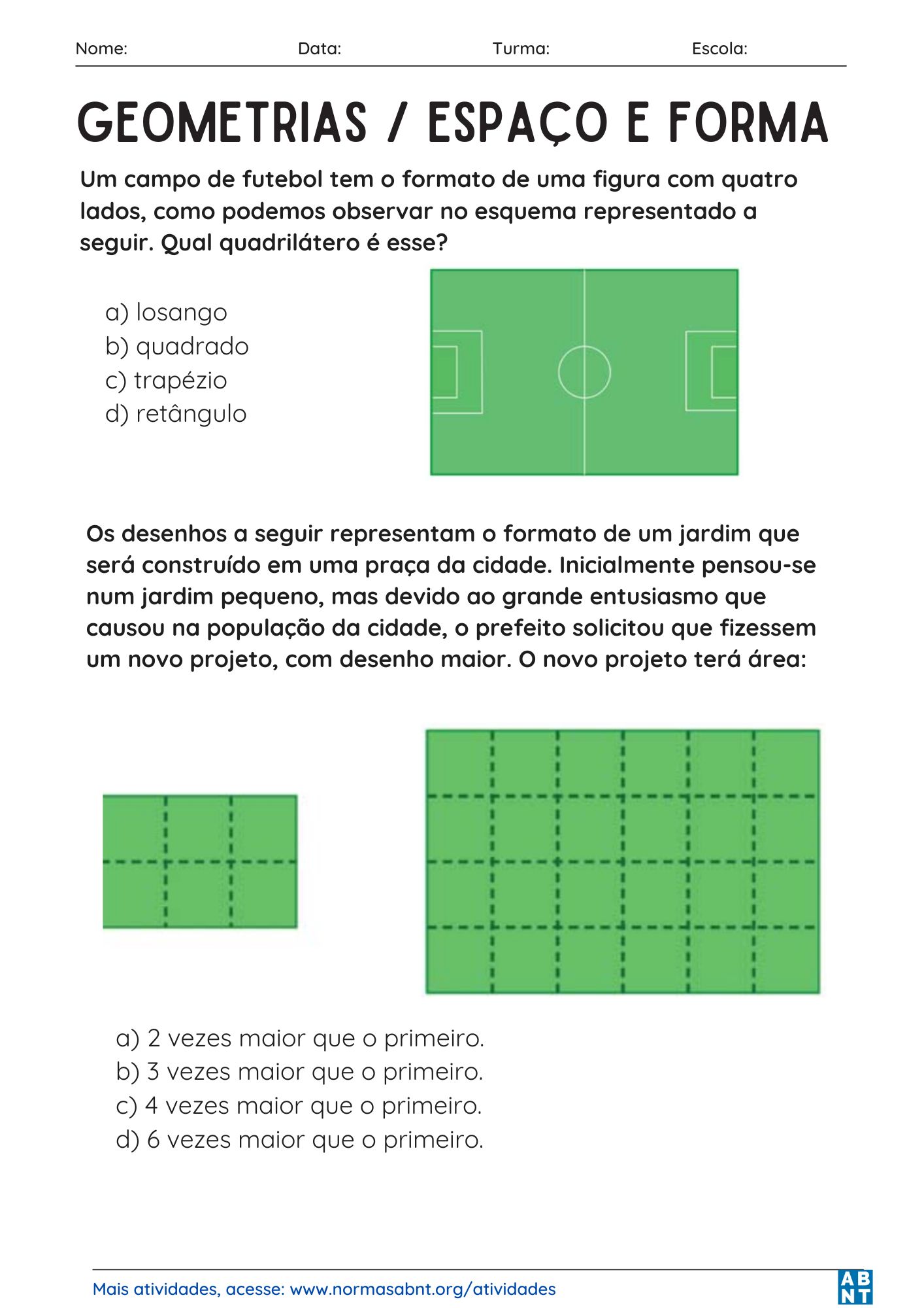 atividades de Geometrias / Espaço e Forma - página 5, duas questões