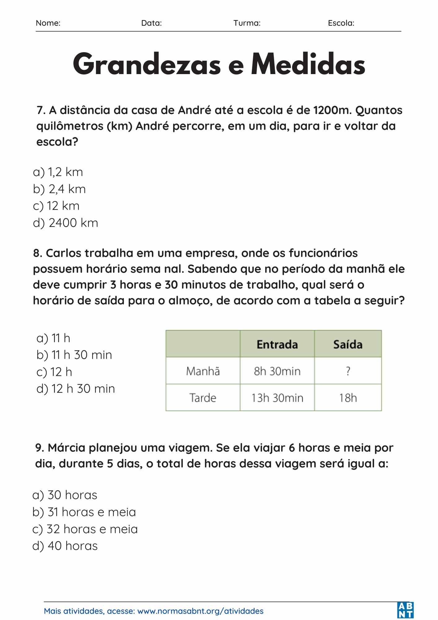 atividades Grandezas e Medidas - página 3