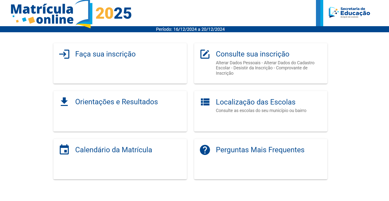 Matrículas para rede municipal de Duque de Caxias