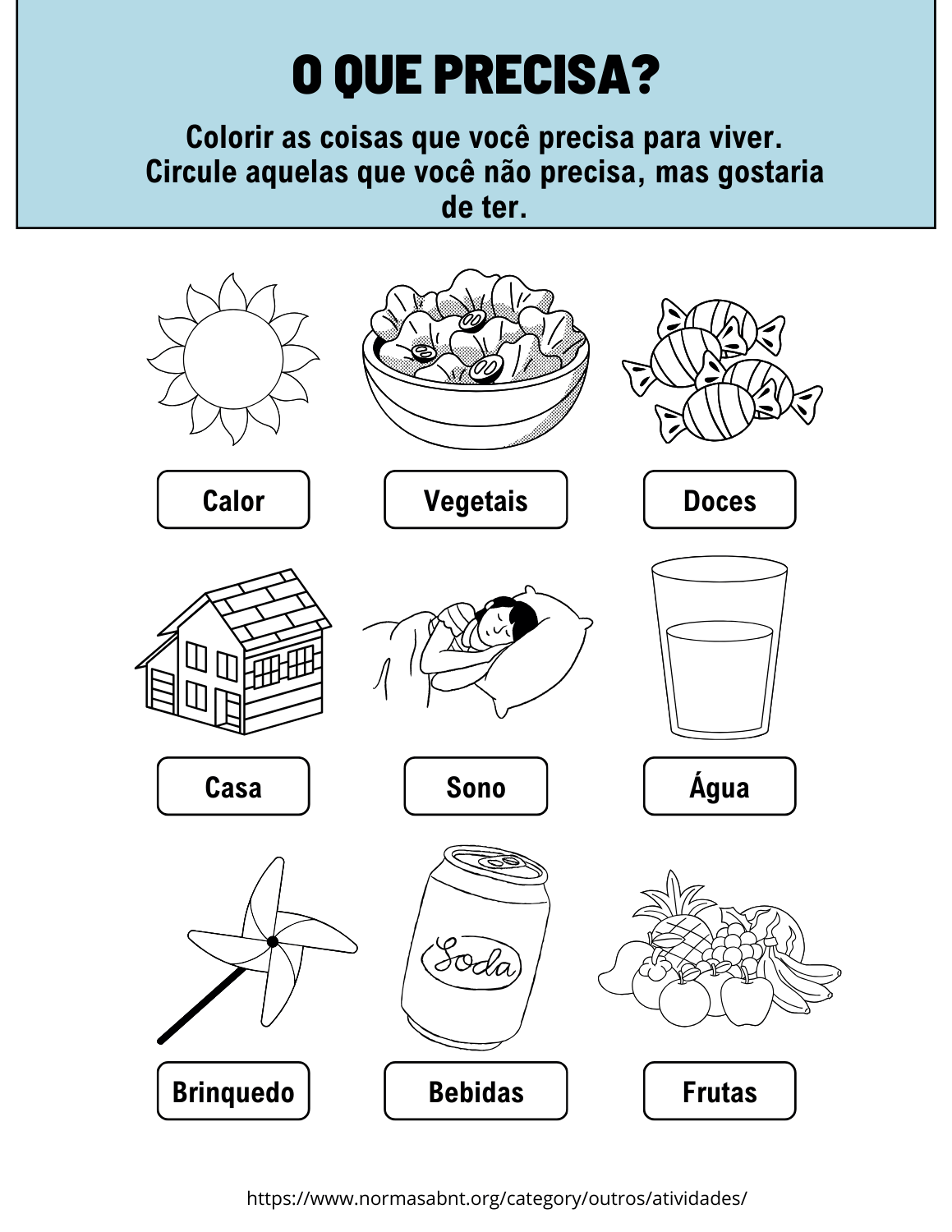 colorir os itens indispensáveis para sobrevivência