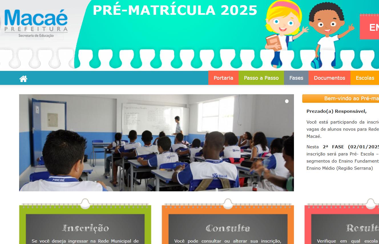 Pré-Matrícula Online 2025 em Macaé – calendário, vagas nas escolas da rede municipal