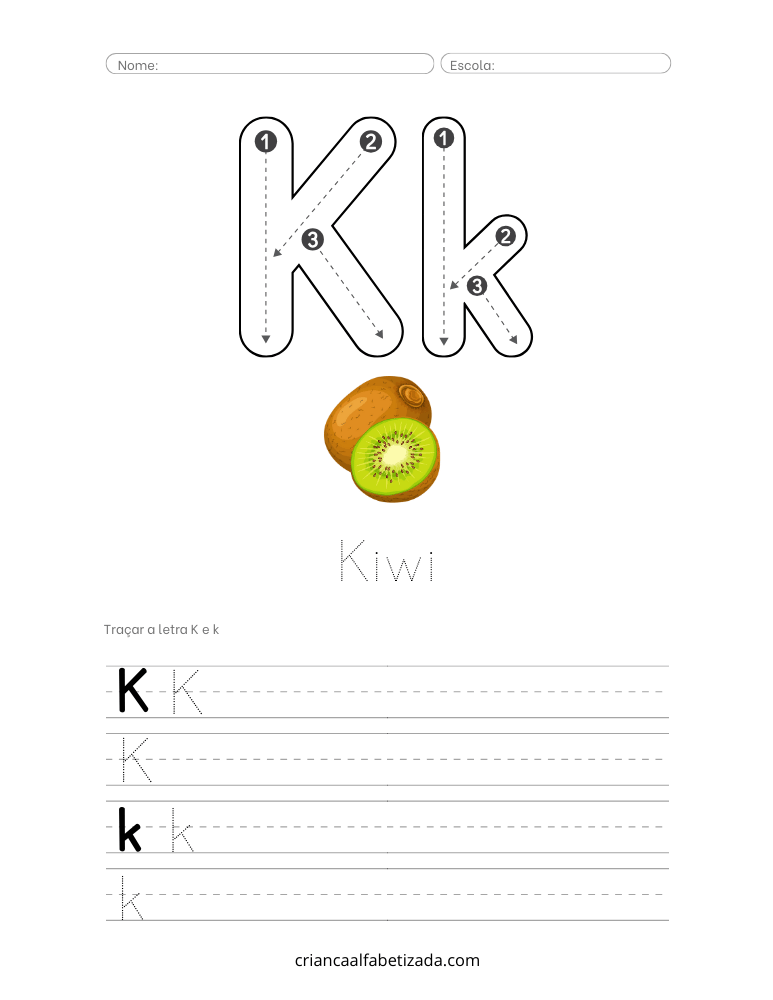 folha de atividade com letra K,k
