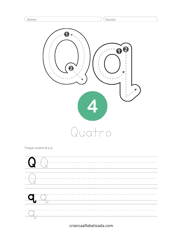 folha de atividade com letra Q,q