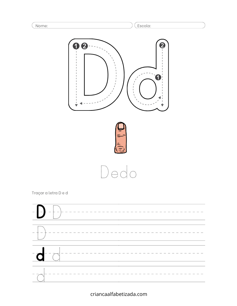folha de atividade com letra D,d