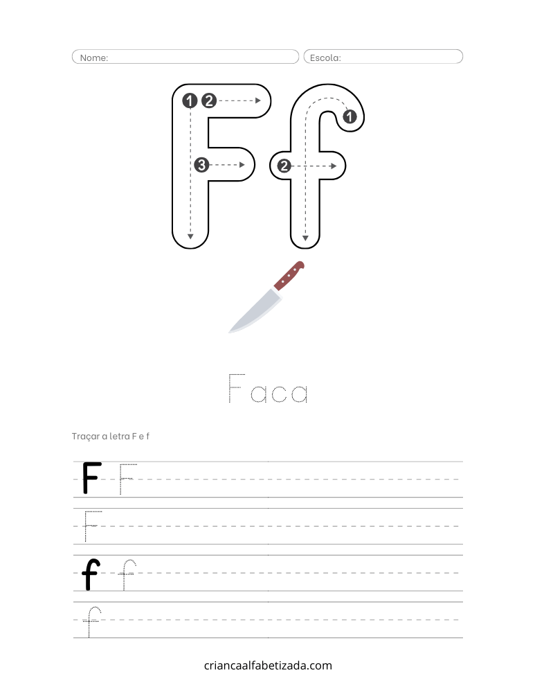 folha de atividade com letra F,f