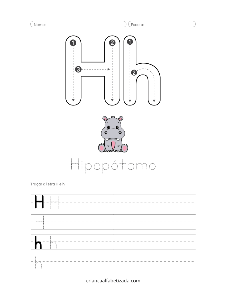 folha de atividade com letra H,h