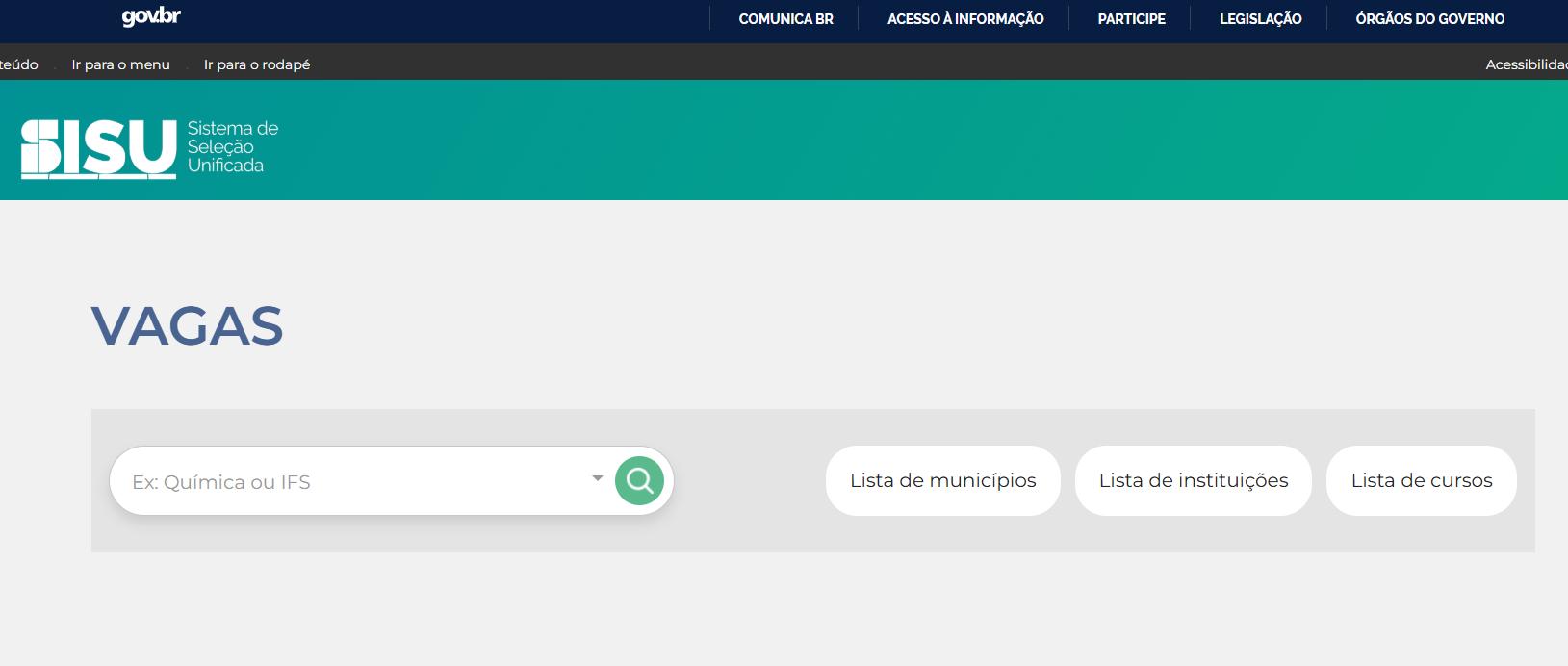 buscar vagas sisu no site sisu mec