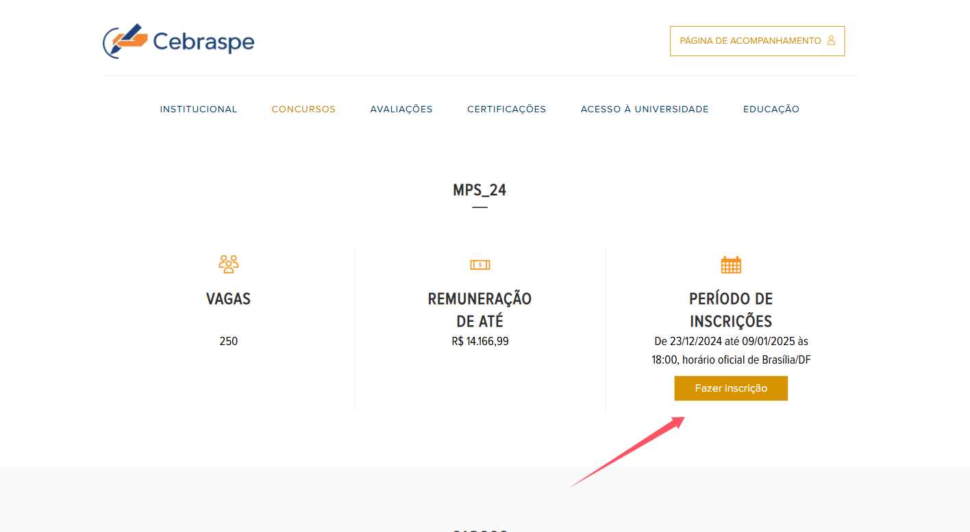 site Cebraspe para inscrição no concurso