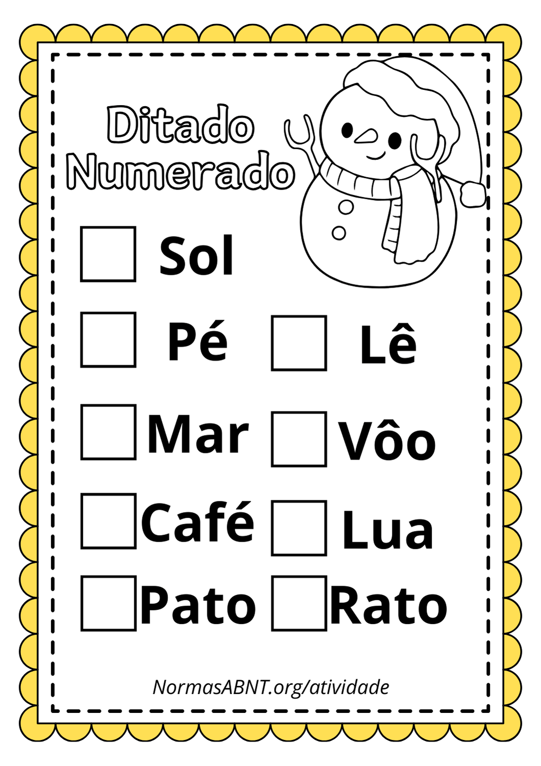 Ditado Numerado – sílabas simples para 1-2 ano EF