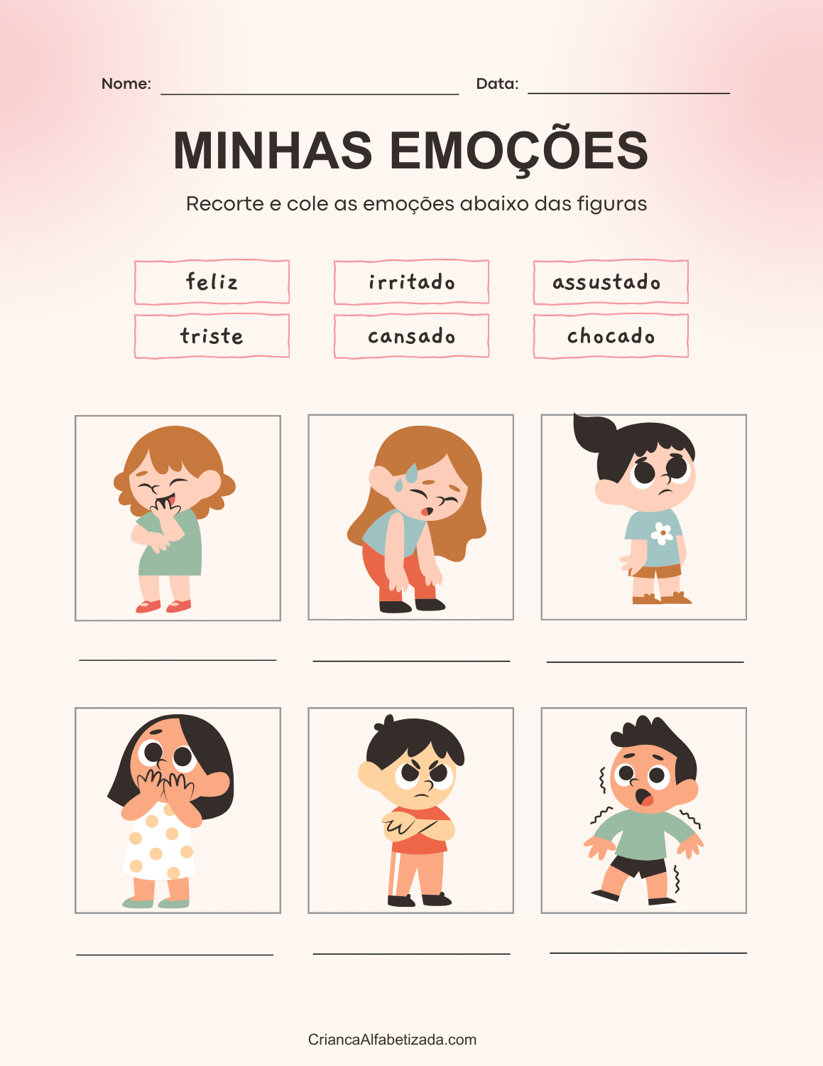 atividade minhas emoções, recorte e colar