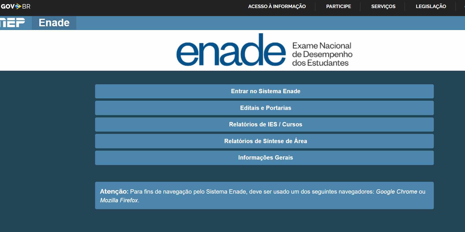 portal oficial para Enade inscrições