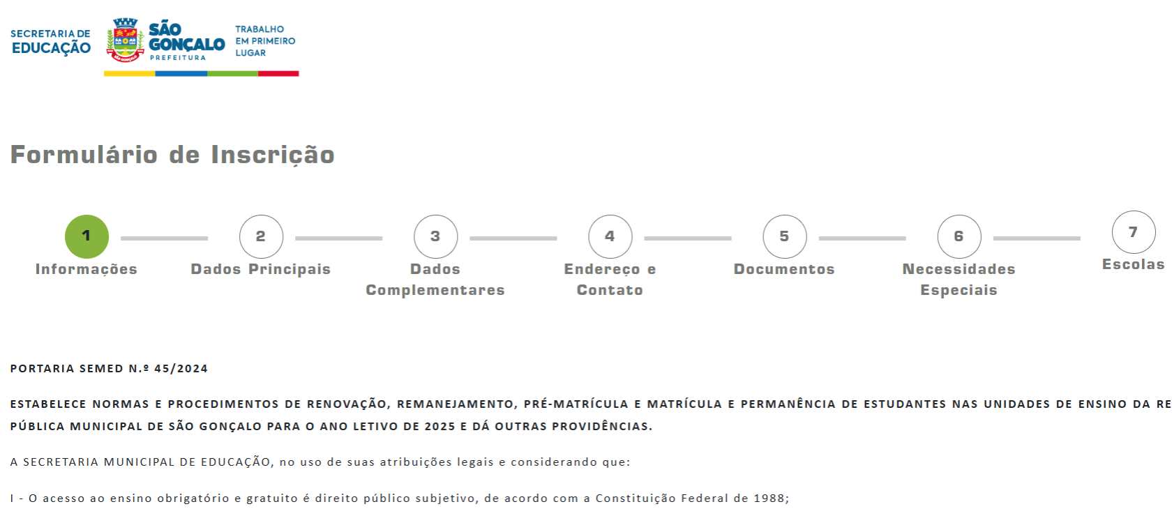 formulário de pré-matrícula para são gonçalo