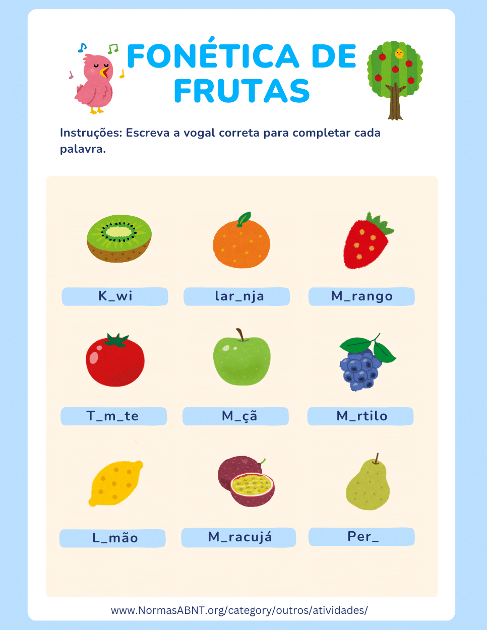 atividade fonética de frutas