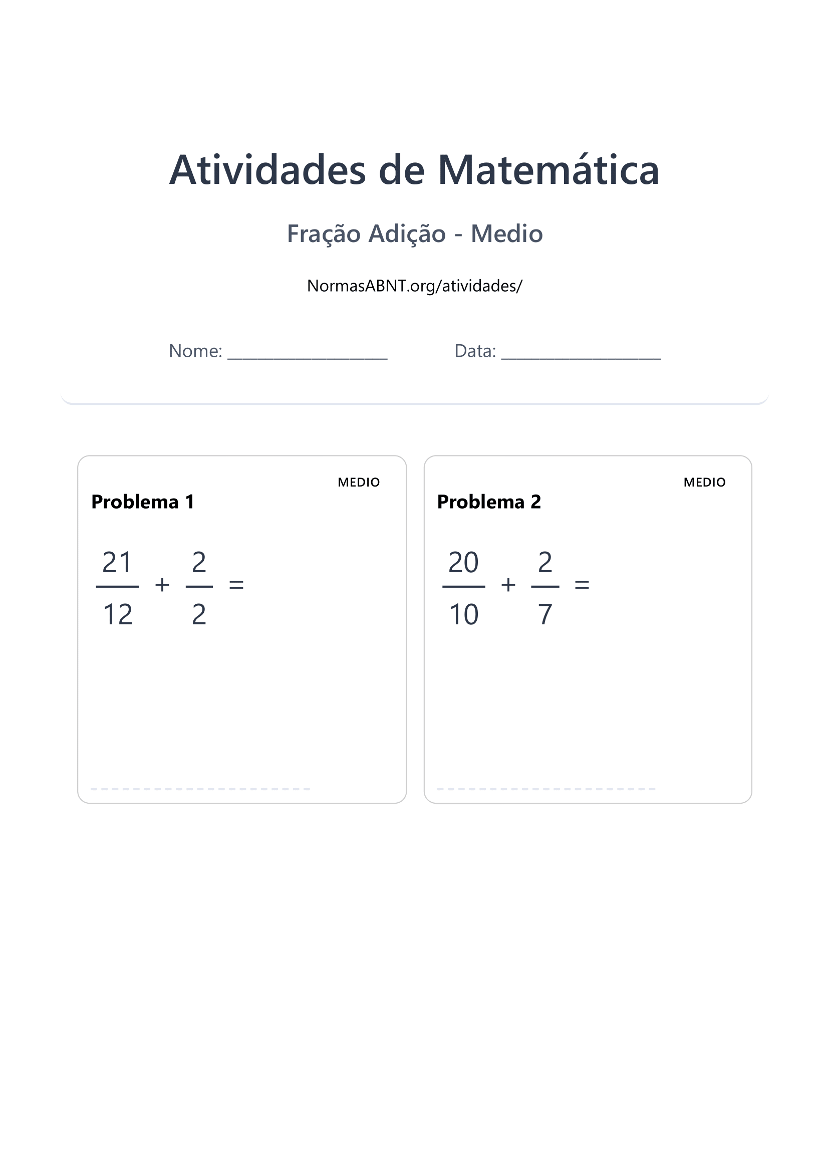 Adição de fração - média -página 1