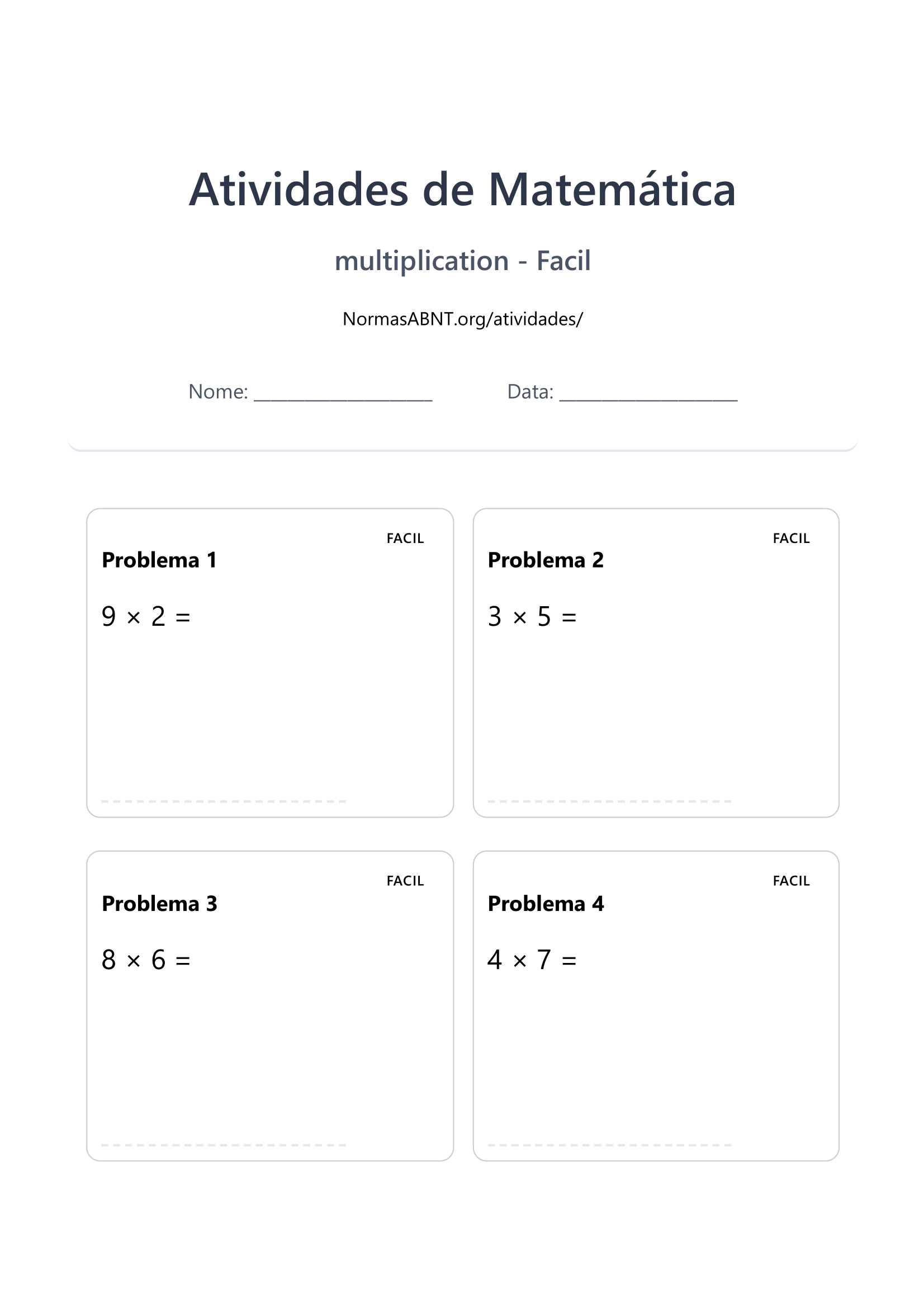 folha de exercícios de multiplicação página 3