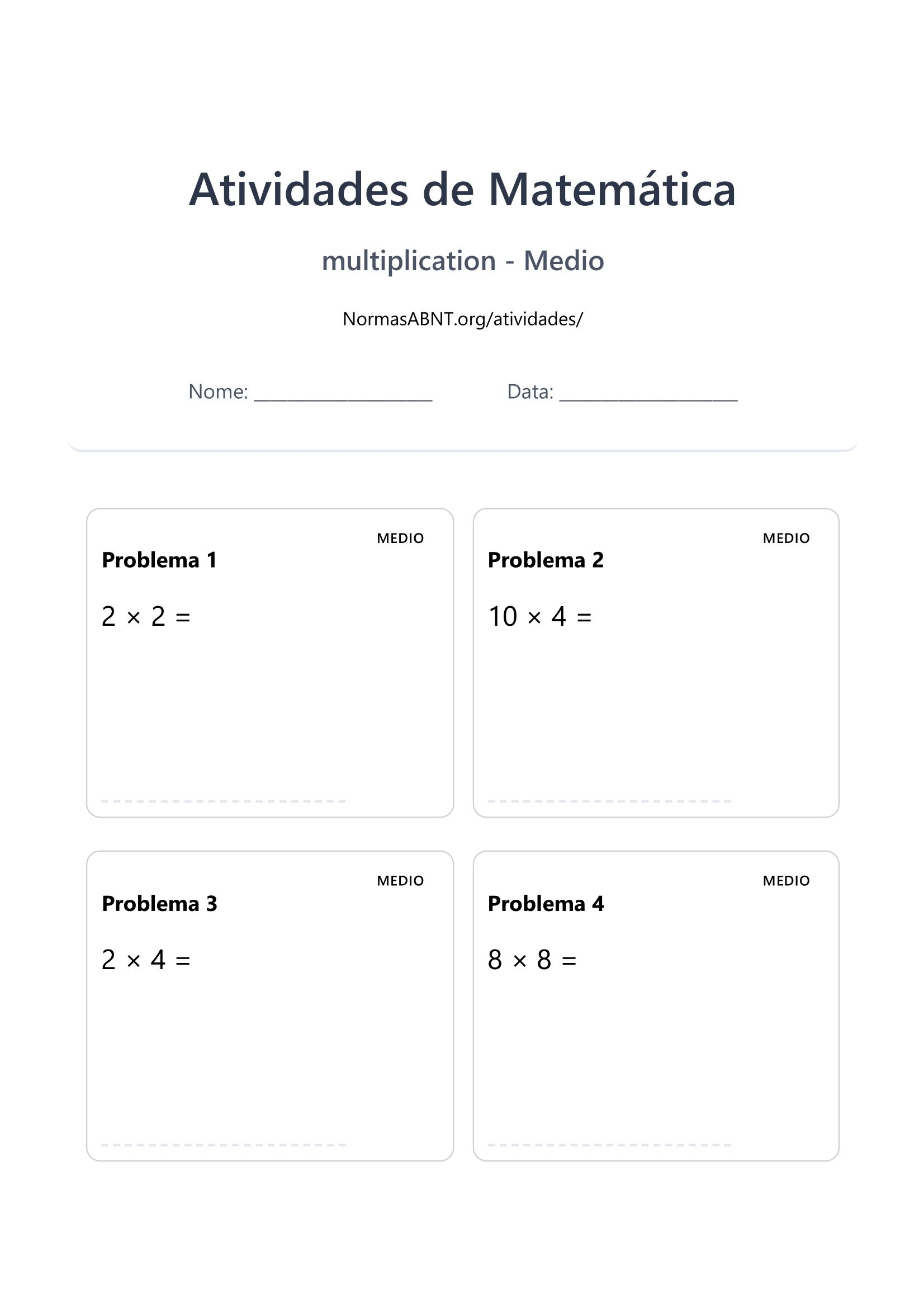 folha de exercícios de multiplicação página 5