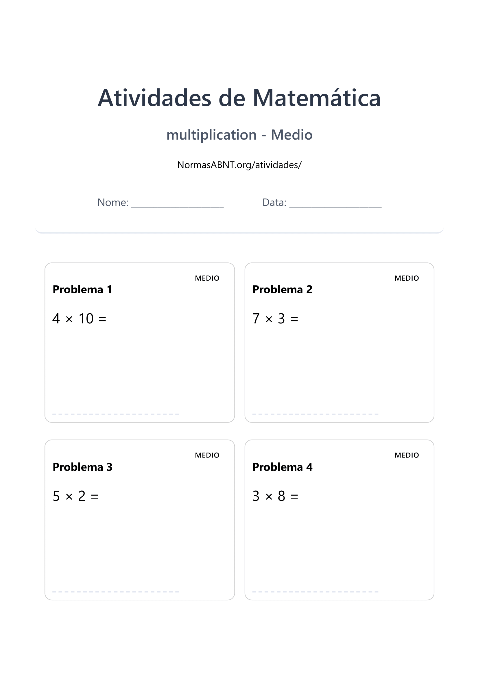 folha de exercícios de multiplicação página 7