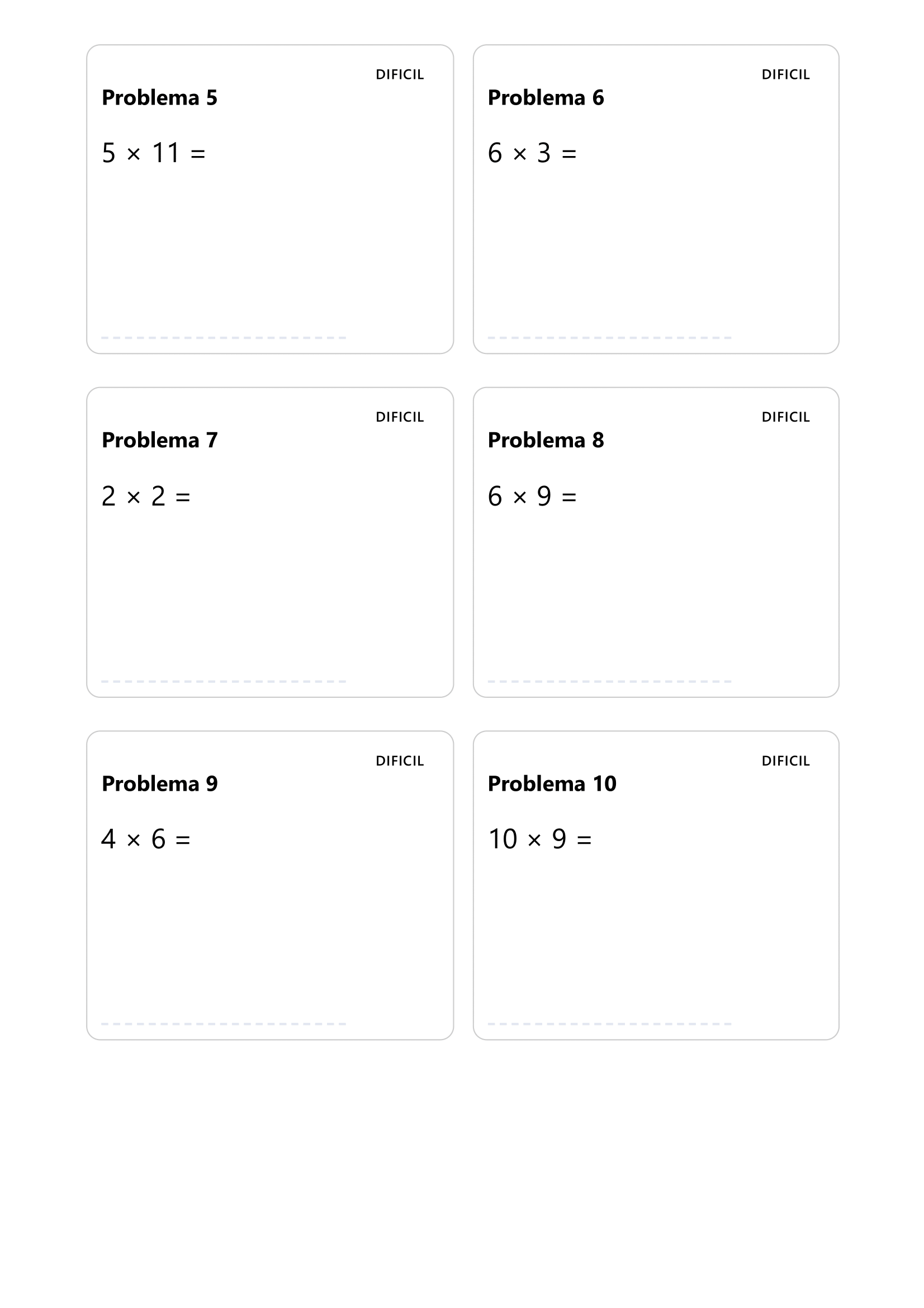 folha de exercícios de multiplicação página 10