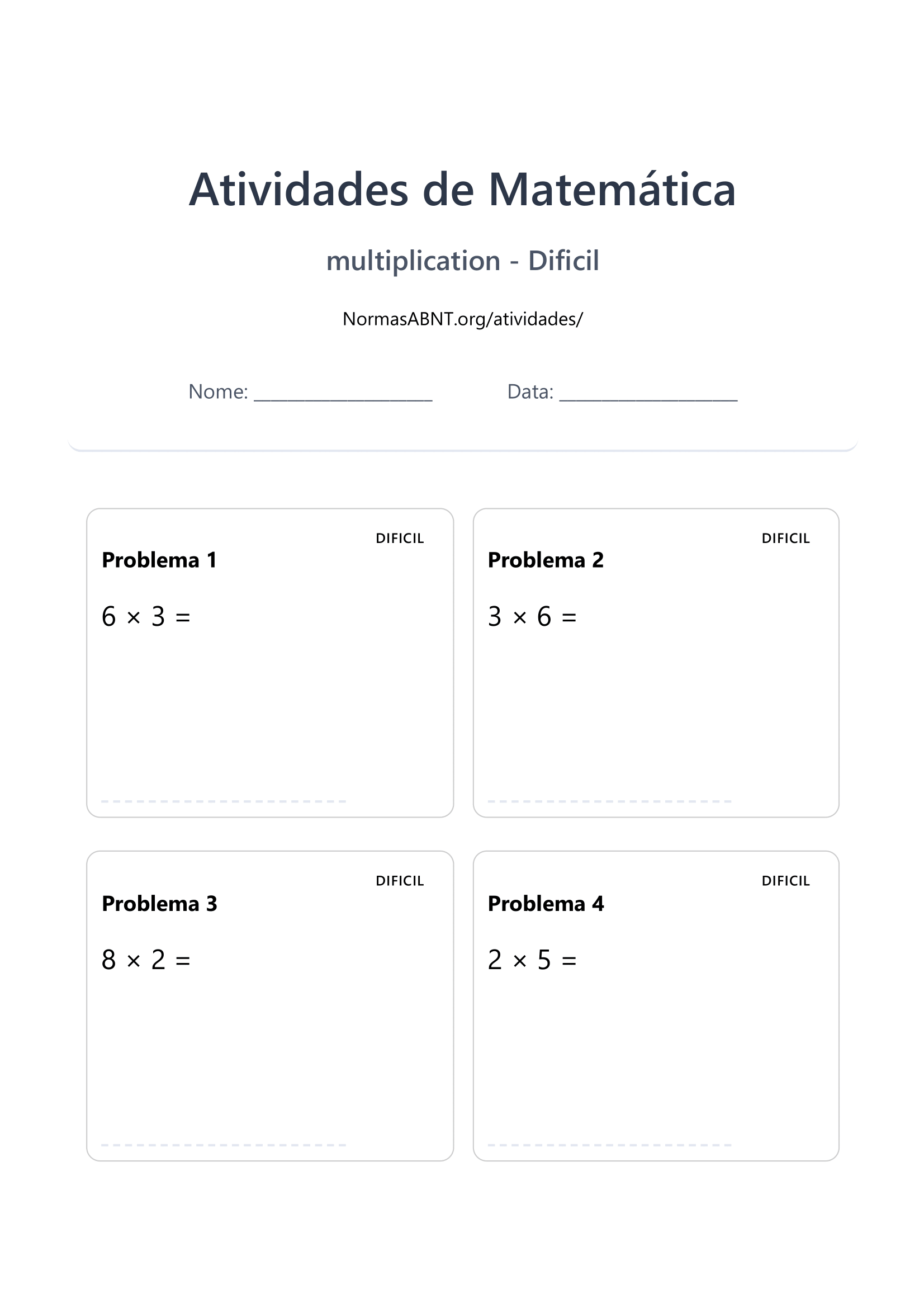 folha de exercícios de multiplicação página 11