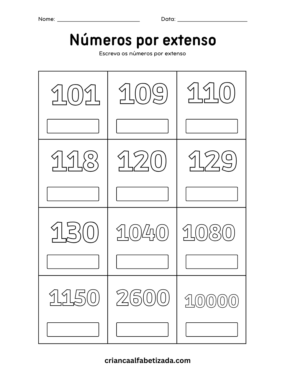 atividade de matemática números por extenso 101 até 10000