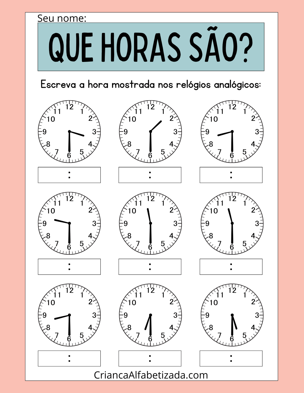 atividade que horas são, leitura de horas nos relógios analógicos